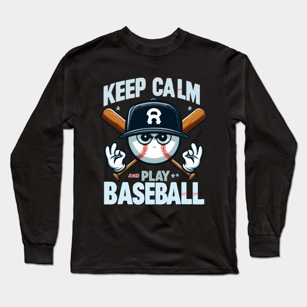 funny ball baseball keep calm and play baseball Long Sleeve T-Shirt by WOLVES STORE